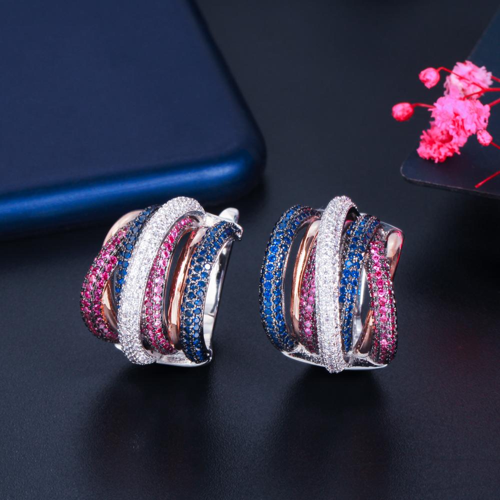 Luxury Twisted Lines Micro Cubic Zirconia Setting European Women Wedding Big Hoop Earrings Dubai Gold Plated Jewelry