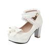 Fashion 2025 Summer New Ladies Platform Heels Cute Bow Lace Princess Mary Jane Lolita Shoes Party High Heel Buckle Women Pumps Pink 32