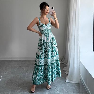 Temperament Elegant Wind Printed Halter Long Dresses Dresses Women's Spring and Summer