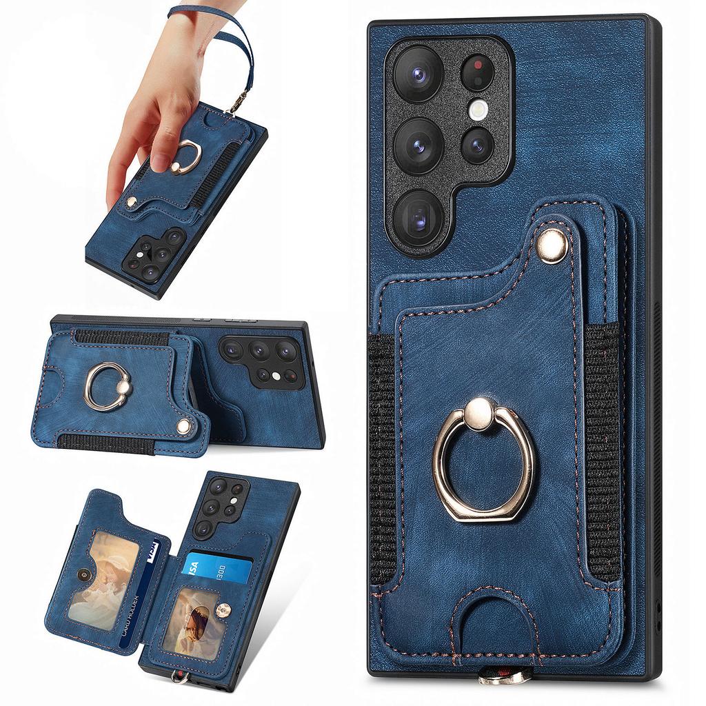 D4 For Samsung Galaxy S22 Ultra 5G Case RFID Blocking Card Holder Retro Style Cover