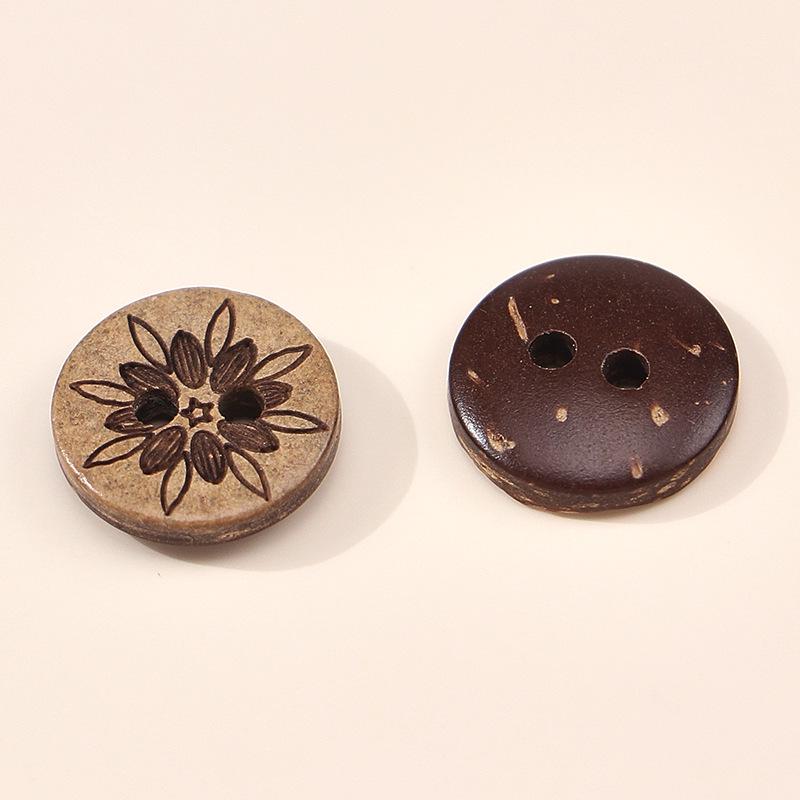 Natural Coconut Shell Flower Pattern Two-Hole Button for Coats, Sweaters, and Qipao.