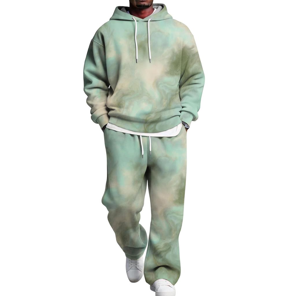 Men's Hoodie and Sweatpants Set with Elastic Waist, Casual Two Piece Outfit