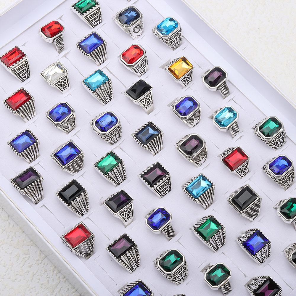 20 Pieces/lot Vintage Glass Rings For Women Men Mix Style Square Geometry Jewelry Party Gifts Wholesale