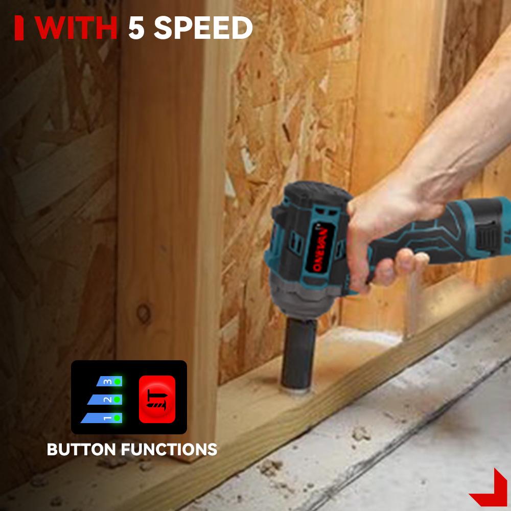 ONEVAN 500N.M Brushless Electric Impact Wrench 1/2inch Cordless 3-in-1 Wrench Screwdriver Drill Lithium-Ion Battery Power Tool