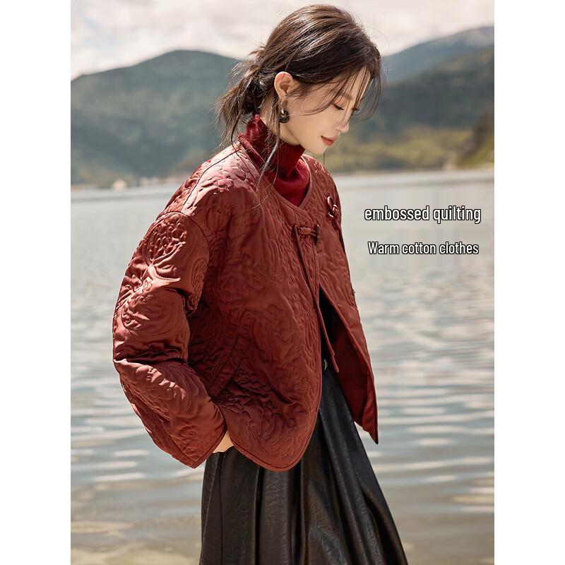 MOHANYIMEI Embossed Quilted Satin Frog Button Cotton Jacket L