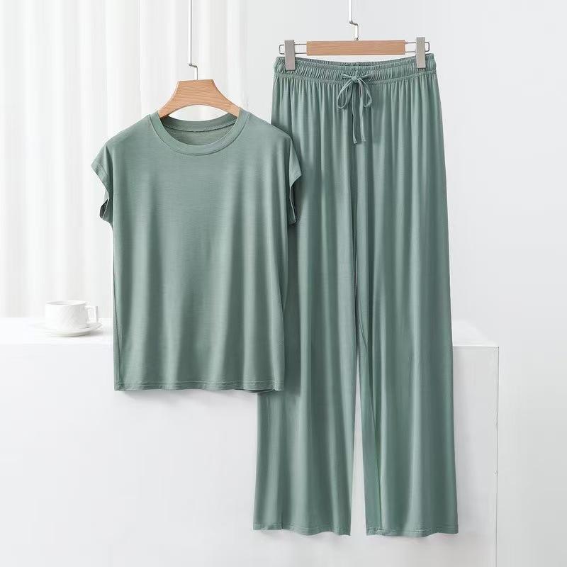 Modal Cotton Loose Home Wear Set, Women's Summer Thin Pajamas and Pajama Pants Two-piece Set, Comfortable and Casual, Can Be Worn Outside