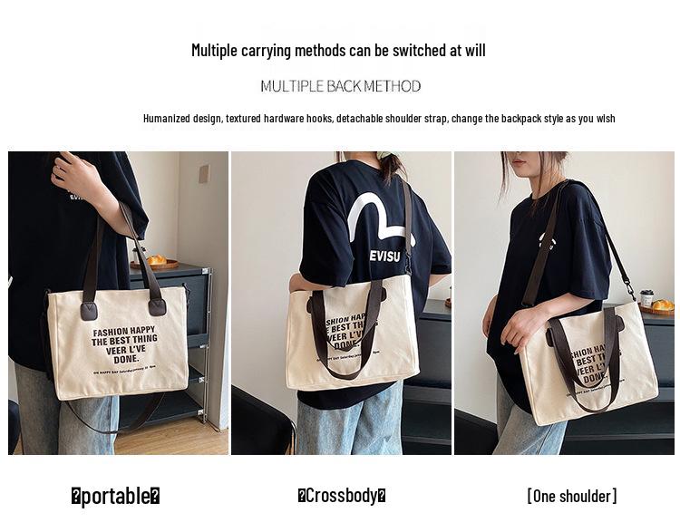 Korean Style Large Capacity Canvas Tote & Crossbody Bag for Women - Trendy Student Handbag