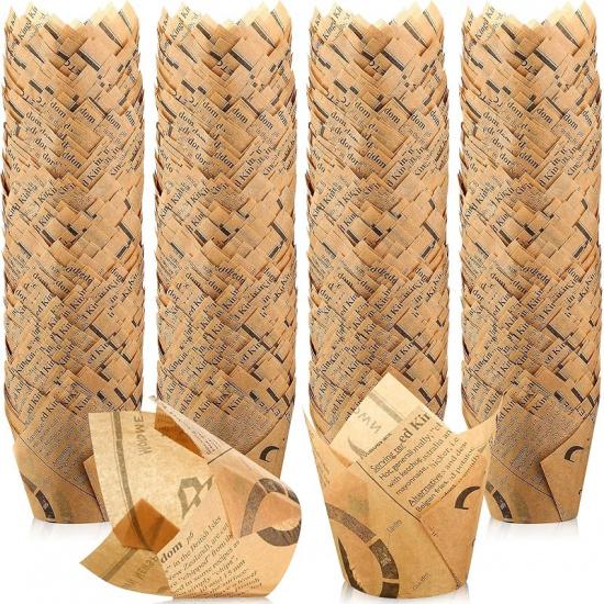 Yungyan 400 Pieces Tulip Cupcake Liners Newspaper Print Paper Cupcake Greaseproof Muffin Liners Grease Resistant Wrappers for Weddings Birthday Baby 400
