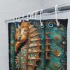 Decorative Sea Horse Bath Shower Curtain Waterproof Fabric For Bathroom Decor Gold Blue Color, Size 180X240Cm  Sho