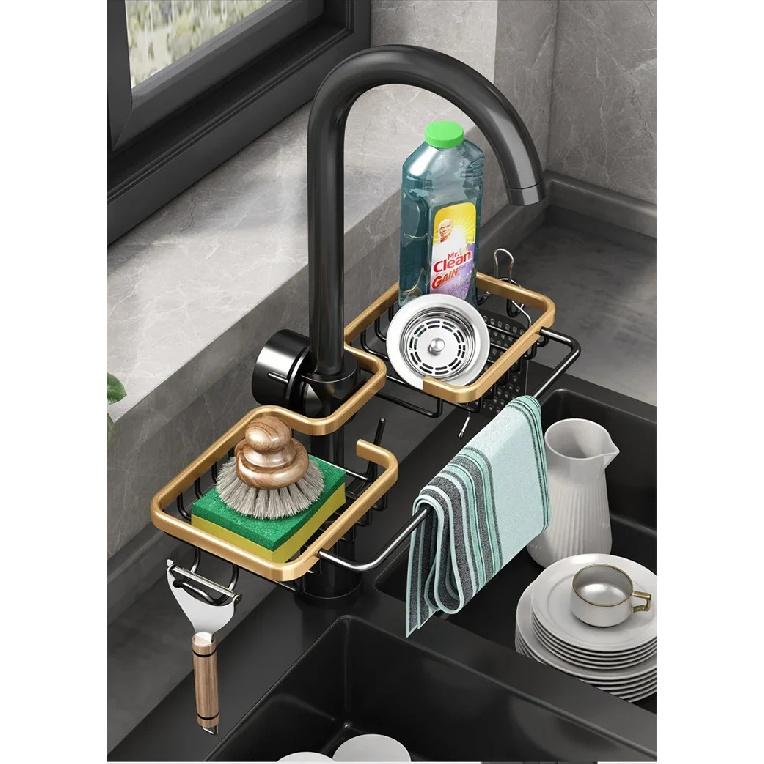 Kitchen Space Aluminum Sink Drain Rack Sponge Storage Faucet Holder Soap Drainer Shelf Basket Organizer Bathroom Accessories