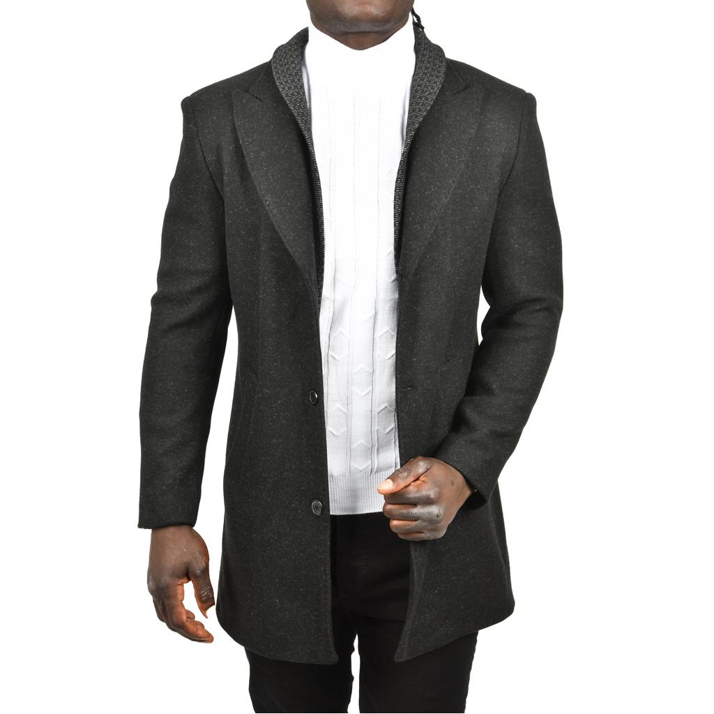 DeepSEA Çift Yaka Yakası Çıkabilen Dar Kesim Düğmeli Uzun Kaşe Kaban 2407001