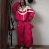Two Piece Pants Set Sports Style Contrast Color Set Lapel Long Sleeve Outerwear Loose Trousers Two-piece Set