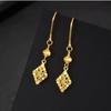 Vietnamese Gold Openwork Rhombus Geometric Tassel Earrings - Brass Gold-Plated Long Dangle for Women, Holiday Gift