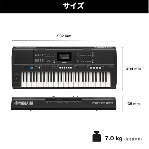 Yamaha PSR-E483 Electronic Keyboard 61-Key Touch Response 860 Voices Music Production Recording Live Performance Microphone Connection