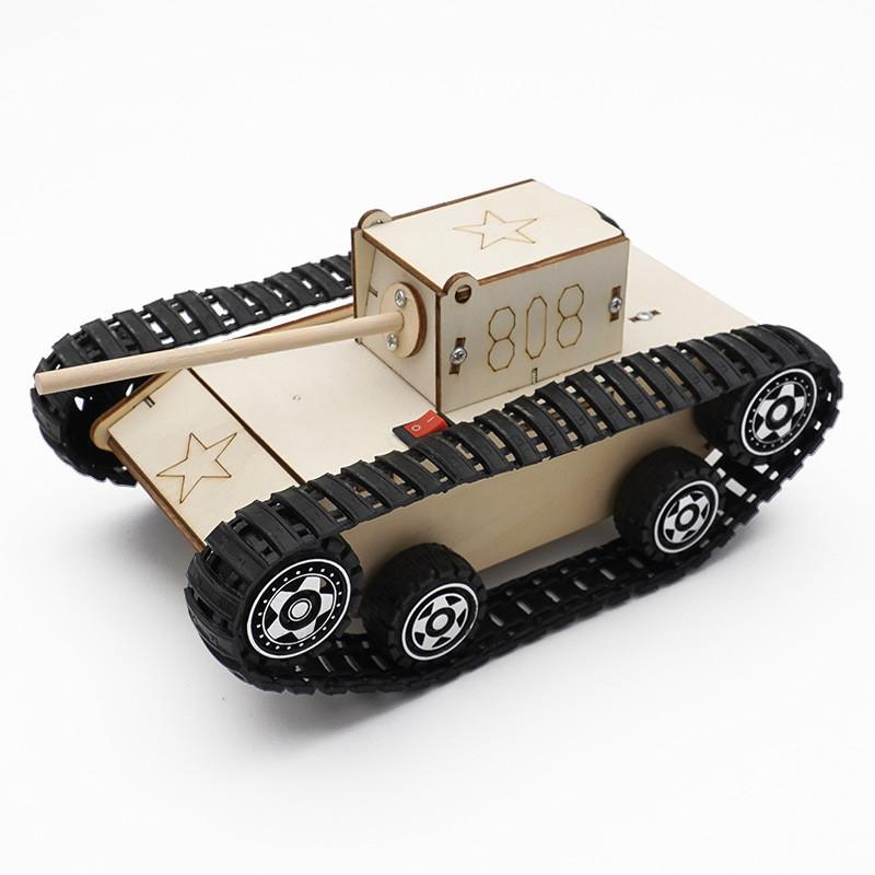 Children's Diy Science And Technology Electric Tracked Tank Vehicle Wooden Material Customizable Educational Assembly Kit