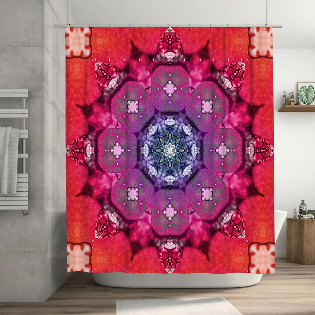 Luxury Flower Shower CurtainPink Purple Blue White Mandala Print Bathroom Decor Waterproof Custom Size Modern Home Decor