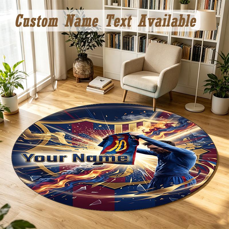 Round Rug Custom NameLionel Messi Pattern Non Slip Carpet Home Floor Decor