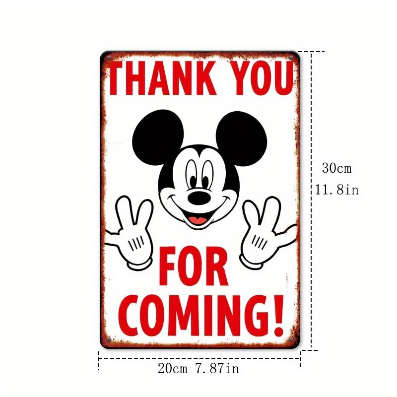 [2D Flat] Mickey Thank You for Coming! Vintage Metal Tin Sign - 30.48x20.32 Cm, Rustic Red & White Design with Peace Signs - Ide