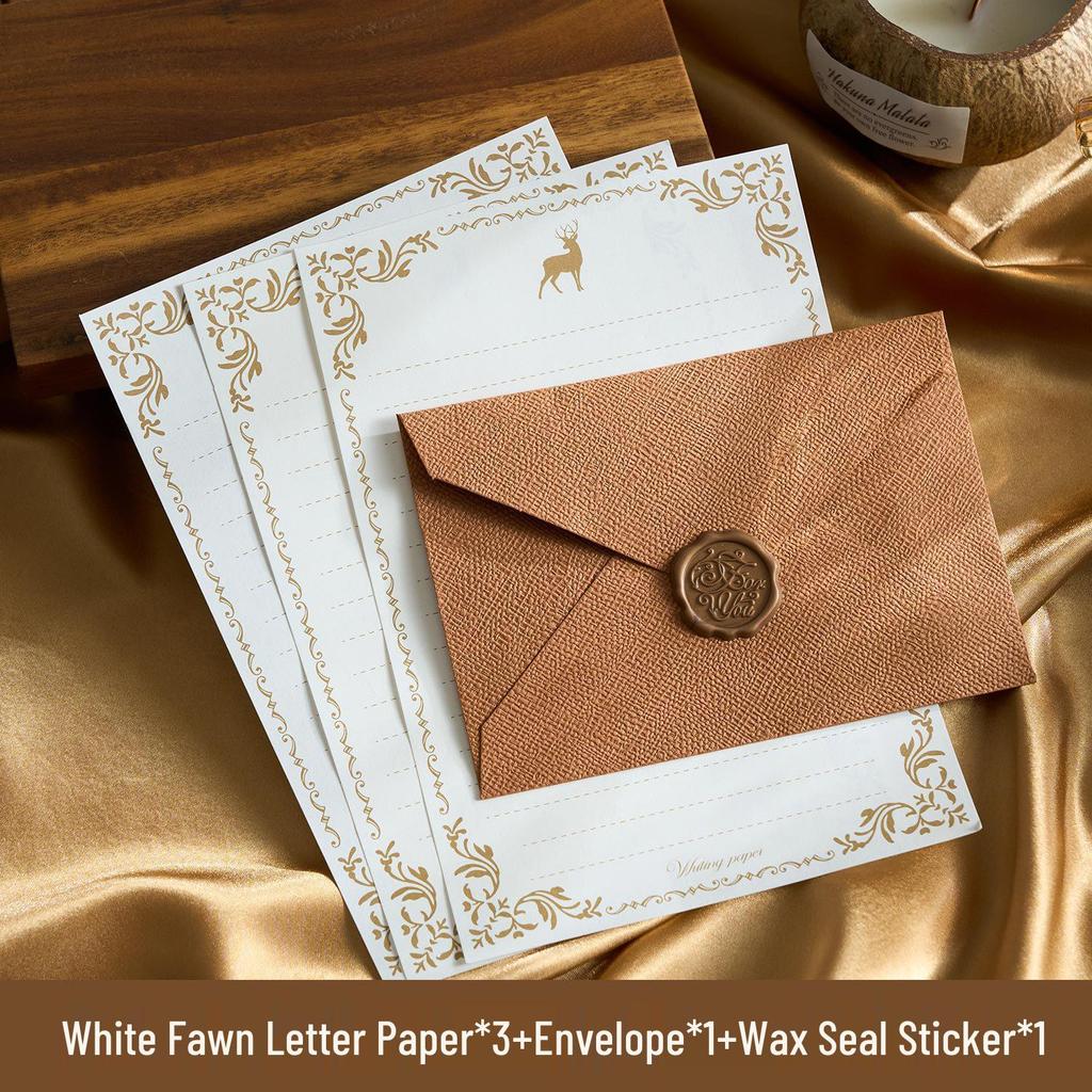 Chinese Retro Style Woven Pattern Envelope & Letter Set with Kraft Paper & Sealing Wax