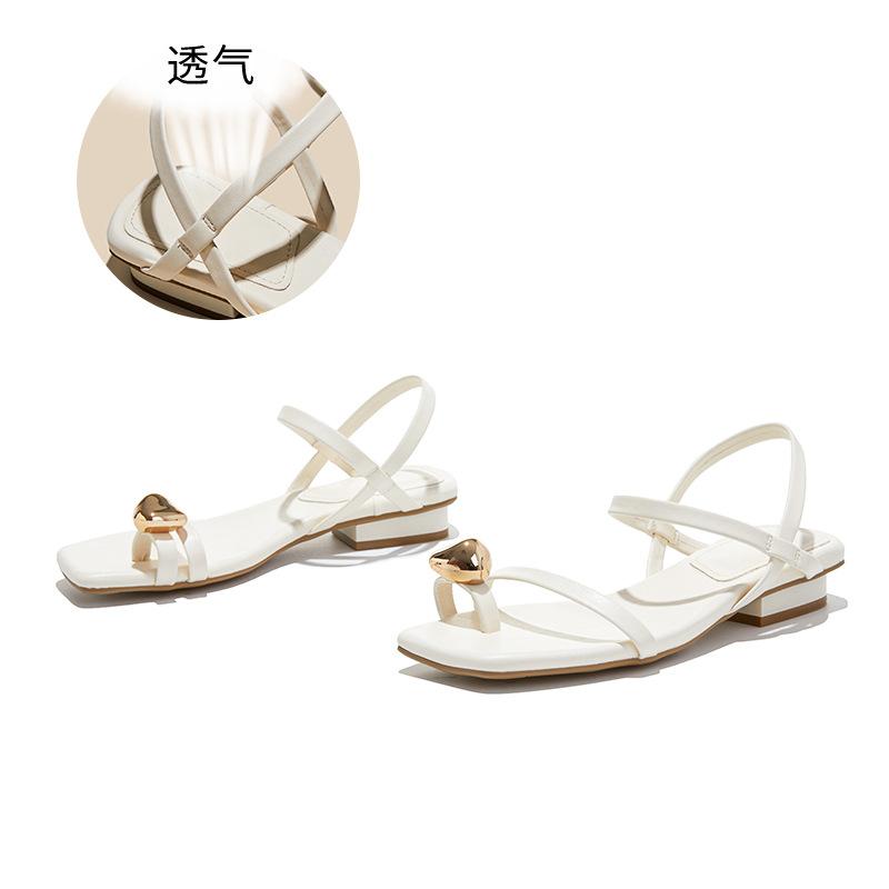 

Mezzanine sandals high-end new square head sandals women s summer wear fashion word not tired feet cool slippers 40 бежевий