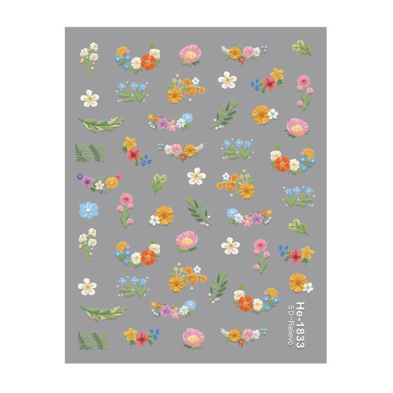 Redanco5D Hot-Selling Cartoon & Wildflower 3D Embossed Nail Art Stickers (He1833)