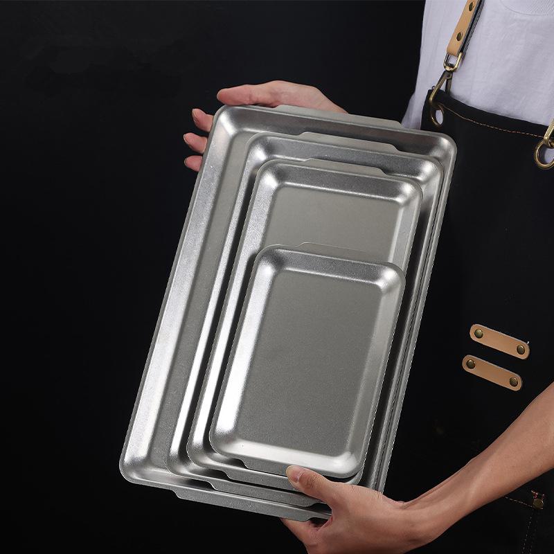 Retro Korean Style Stainless Steel Rectangular Plate Steak Barbecue Snack Storage Tray Kitchen Accessories