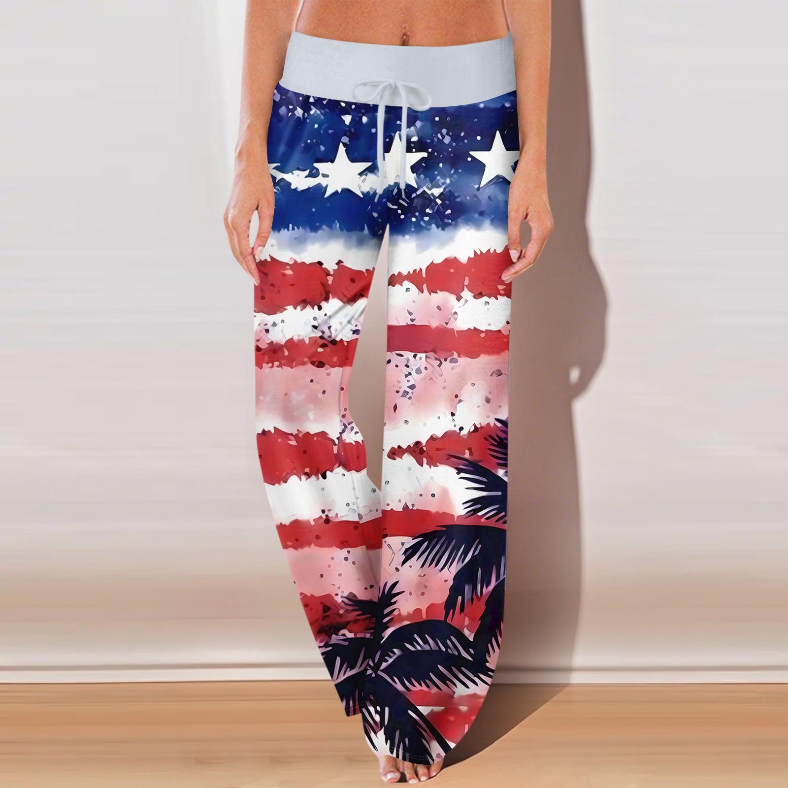 

Women s Casual Sport Pants With Retro Prints, Perfect For Independence Day, Featuring Pockets And Long Length. S