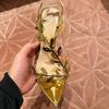 Fashion New Summer European Style High Heels Pointed Head Gold Leaf Sexy All Matching Slim Heel One Line With Comfortable Sandals