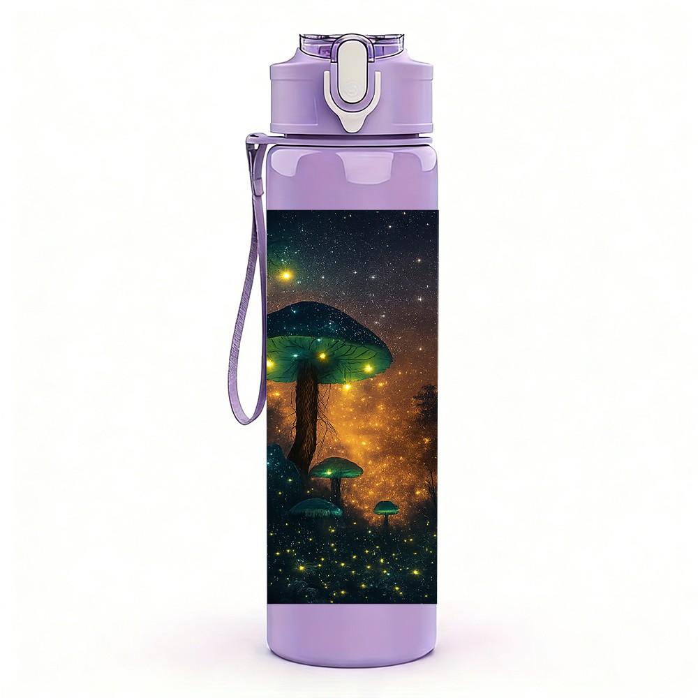 1PC Night Sky House Scenery Print 750ml Color Plastic Sports Water Bottle Leakproof Flip Straw Lid Suitable for Sports Office Home Use
