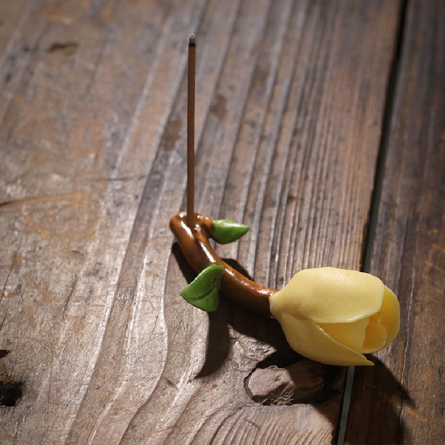 Ceramic handmade magnolia flower bud incense holder, tea ceremony incense burner, Zen indoor simulated flower decoration