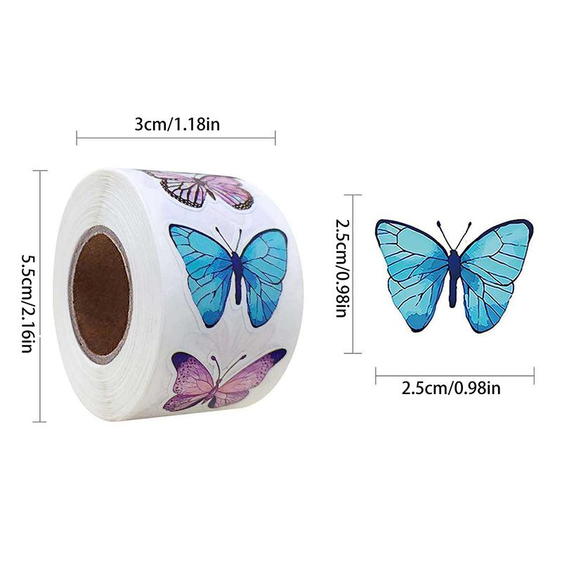 500 Adet /1 Rulo 2,5cm/1İn Kelebek Çiçek Şekilli Çıkartma 8 Tasarım Renkli Kelebek Çıkartmaları Dekorasyon Hediye Kutusu Çıkartma Etiketi