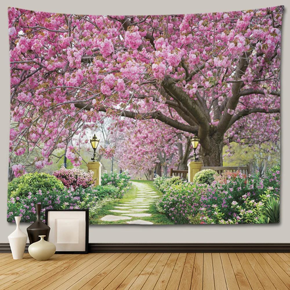 Cherry Blossom Decorative Wall Tapestry Home Decor Bedroom Landscape Large Fabric   Hanging Decoration  Murals