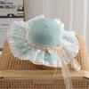 Chapeau de Paille d'Été pour Bébé Fille Couleur Unie Dentelle Volant Chapeau de Pêcheur pour Enfants Casquettes de Plage d'Extérieur Pare-soleil Chapeaux Bob à Large Bord