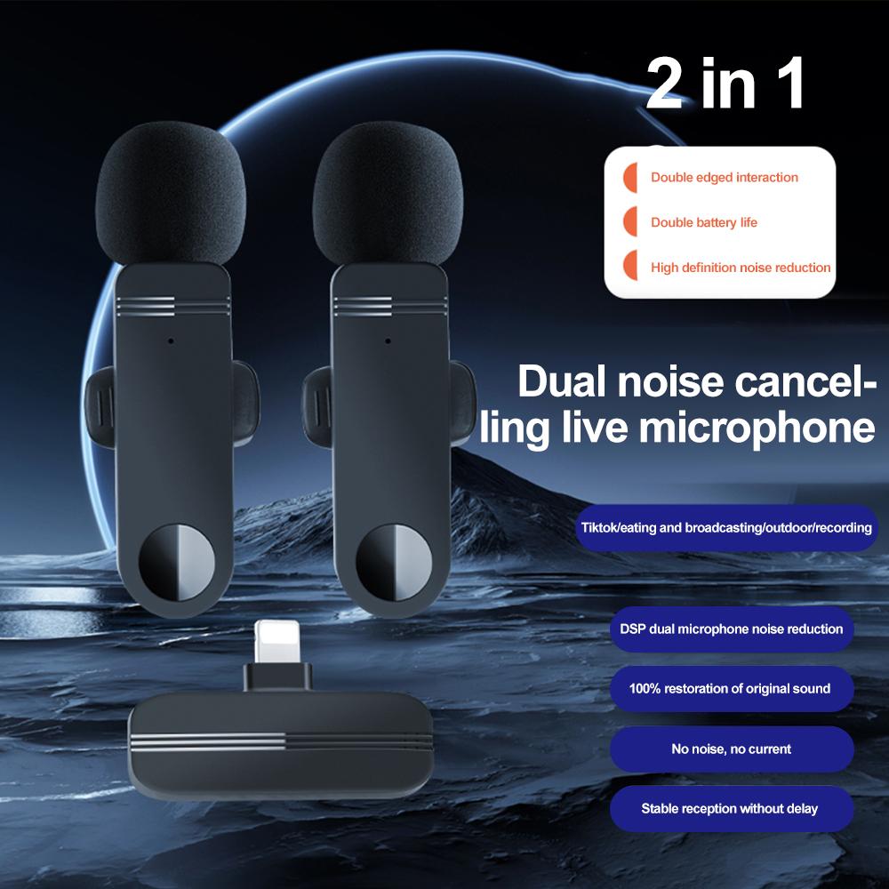 Wireless Lavalier Microphone 2.4G Wireless Microphone Audio Video Recording Mic for Streaming Vlogging Voice Recording Plug and Play