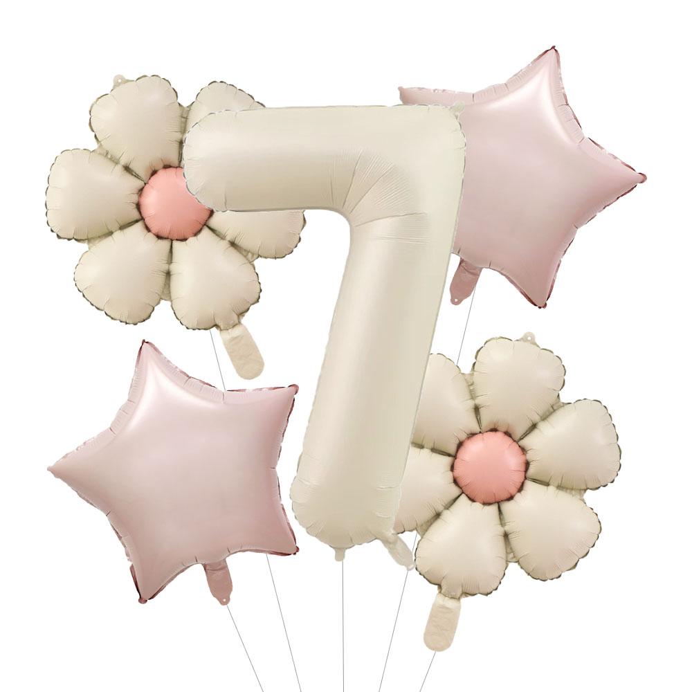 5pcs 18inch Matte Daisy Balloons 32inch Cream Number Pink Star Happy Birthday Aluminum Foil Balloon Birthday Party Wedding Decor
