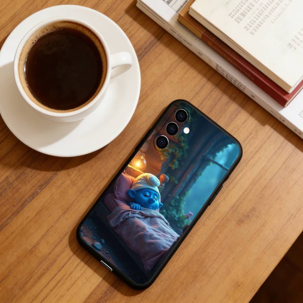 F-Funny and cute cartoon B-blue elves Phone Case Black Silicone Soft For Samsung Galaxy A73,A72,A71,A70,A53,A52,A51 Samsung a51 4g