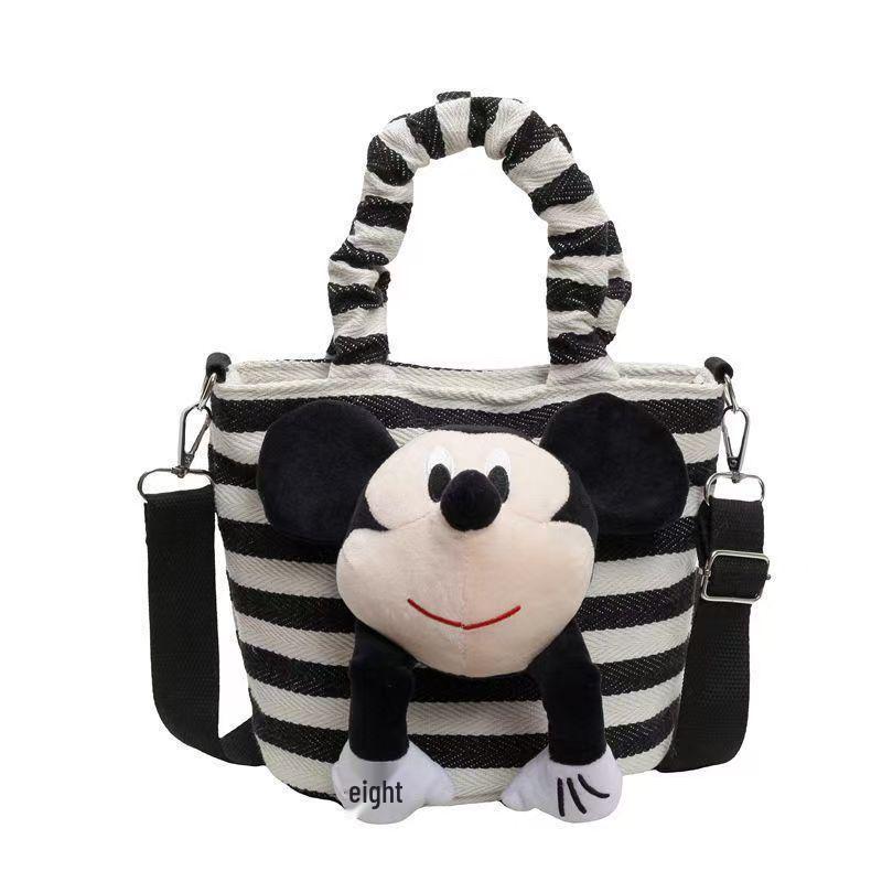 Mickey Mouse Striped Fashion Crossbody Bag - Versatile Single Shoulder Handbag for Girls