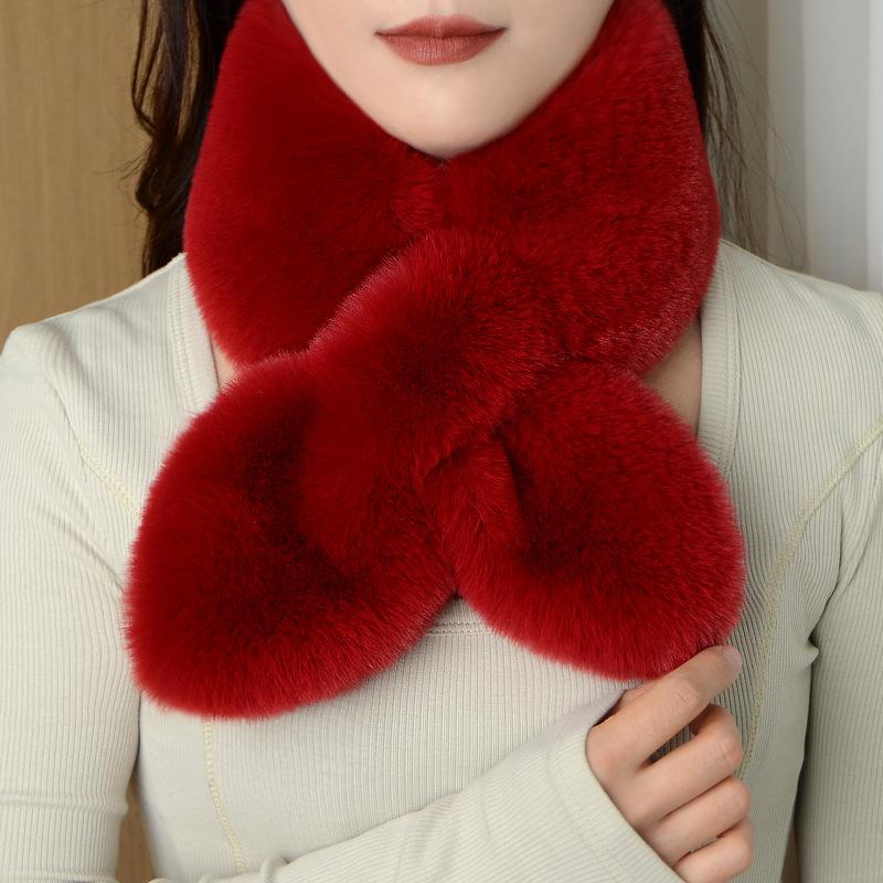

Mary Scarf, women s winter double-sided plush scarf, imitation Rex rabbit hair thickened and warm cross versatile solid color autumn