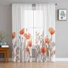 Red Flower Lines Plant Sheer Curtains for Living Room Decoration Window Curtains for Kitchen Tulle Voile Organza Curtains
