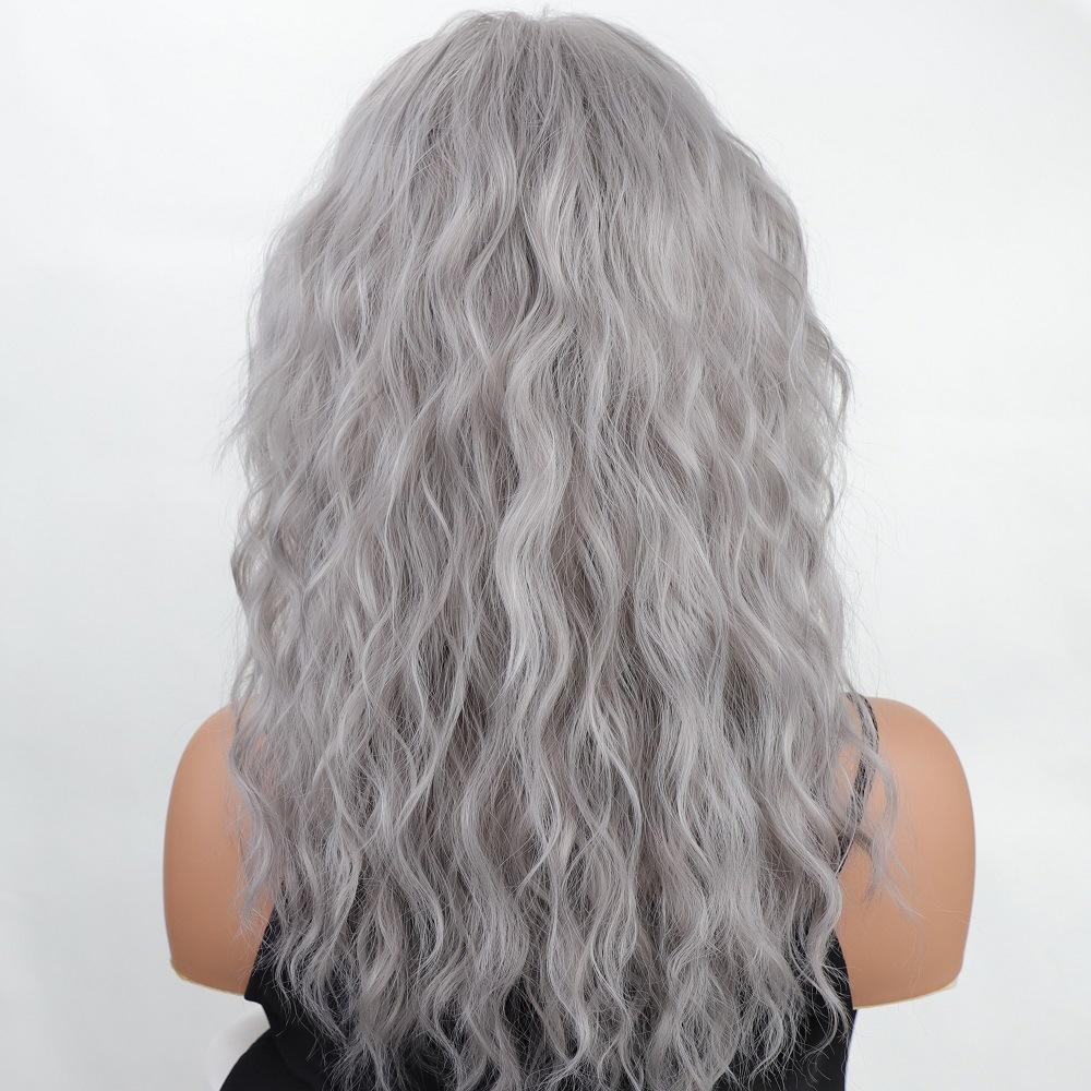 Grey Brown Blond Black White Wigs with Bangs Shoulder Length Curly Synthetic Wigs for Women Daily Cosplay Heat Resistant Fibre