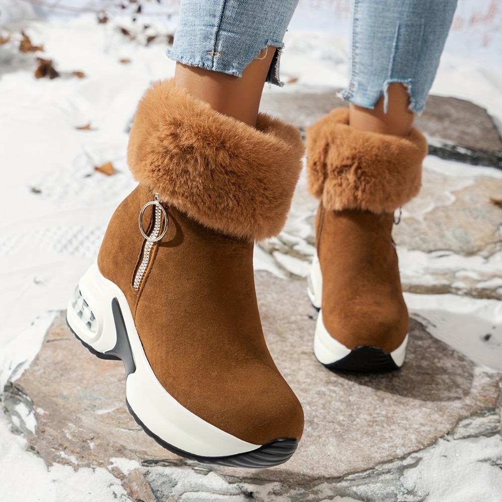 Women's Platform Short Boots, Comfortable Side Zipper Ankle Boots, Stylish Plush Lined Boots