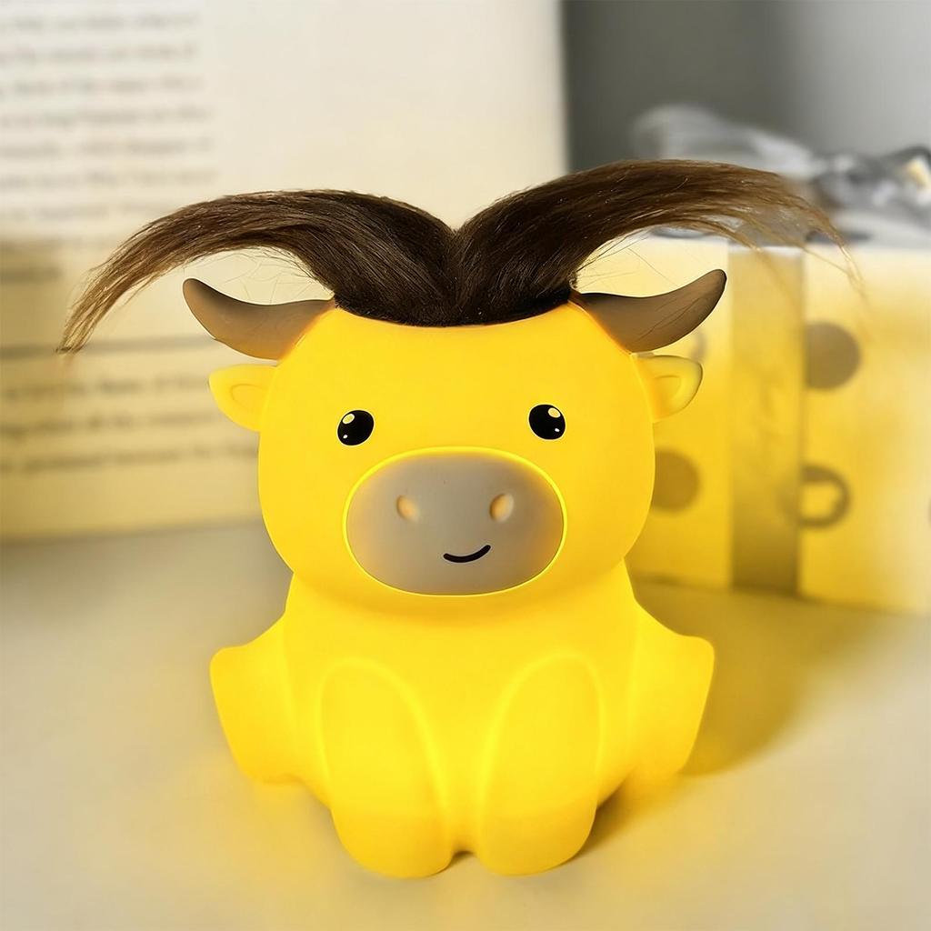 Kids Night Light Cartoon Cattle 2 Brightness Lamp with 20min Timer Bedroom Decorative Lamp for Home Bedside College Dormitory