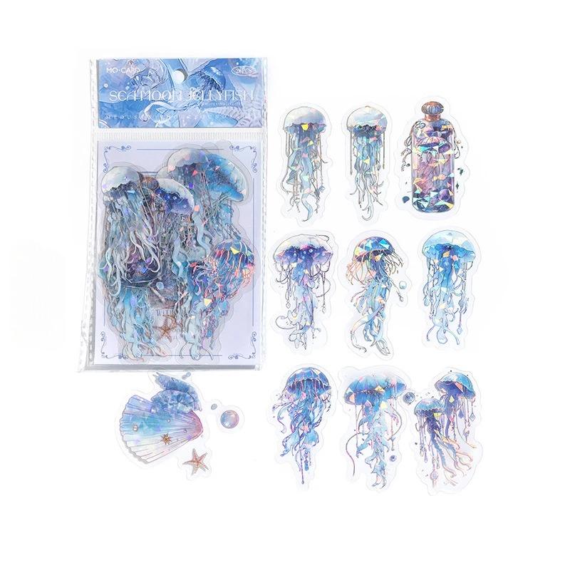 20pcs/pack Vintage Colorful Sparkling Jellyfish Sticker Bag Creative Stereoscopic Handbook Material Stationery