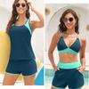 Costume da Bagno Intero a Tre Pezzi da Donna con Tasche Design Incrociato Bellissimo Dorso Bikini Boxer Costume da Bagno Sportivo