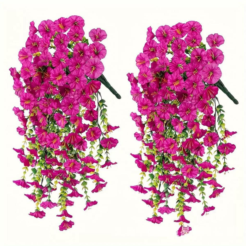 2pcs Artificial Morning Glory & Eucalyptus Hanging Decor Perfect for Home Garden Weddings Versatile Outdoor Plants Garden Party