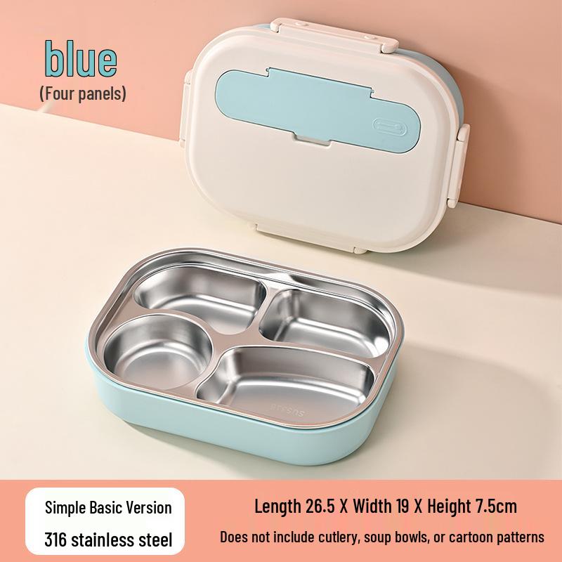 Boîte à lunch Bento pour enfants, à couvercle rabattable, en acier inoxydable 316, compatible micro-ondes, avec compartiments pour les aliments, à décorer soi-même et décorée de dessins animés.