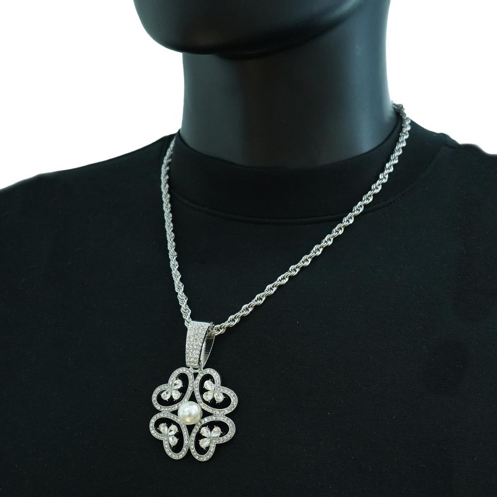 New European and American Flower Pendant with Pearl In The Middle and 5mm Fried Dough Twists Chain for Women's Elegant Accessories Necklace