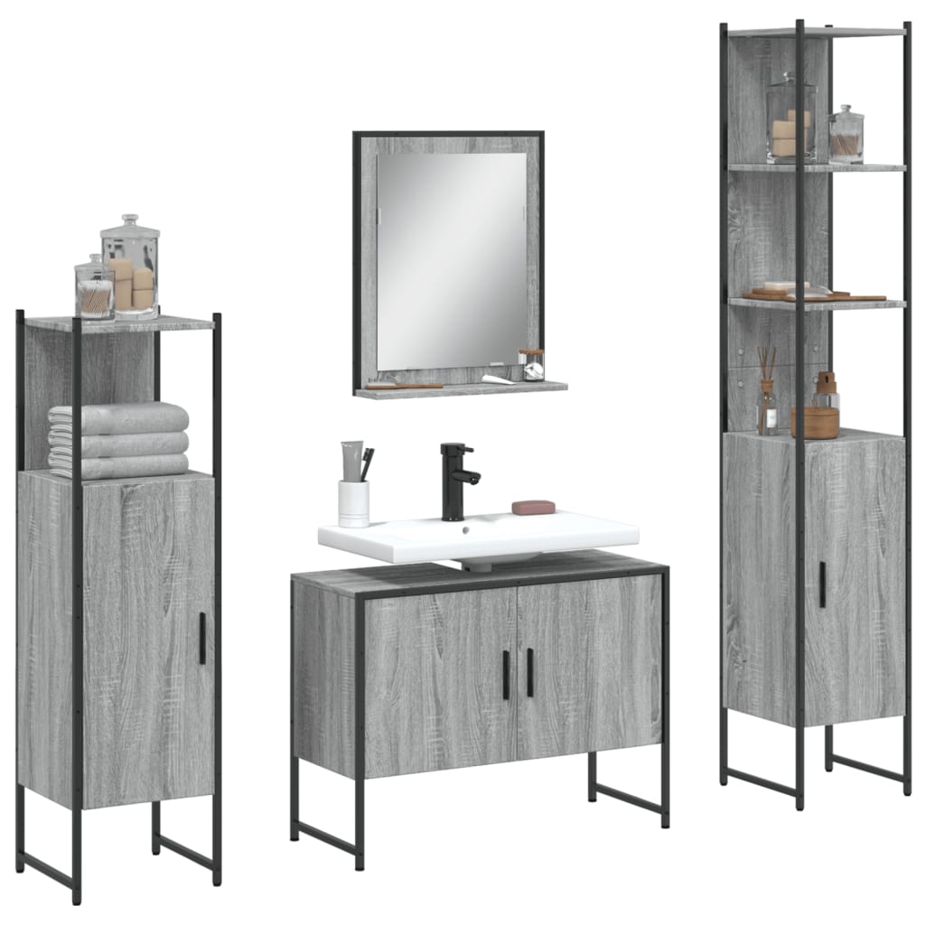 4 Piece Bathroom Furniture Set Grey Sonoma Particleboard