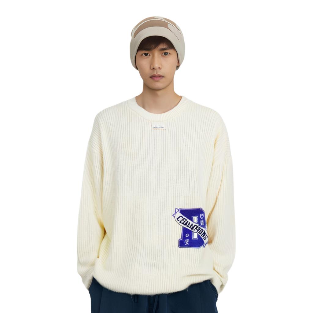 Li Ning Badfive Quest For The Central Plains Letter Print Loose Pullover Sweater Men Sweater Light-Antique-Yellow AMBS157-1