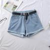 2022 Spring/Summer Women's High-Waisted Denim Shorts: Korean Style, Loose Fit, Slimming A-Line with Rolled Hem